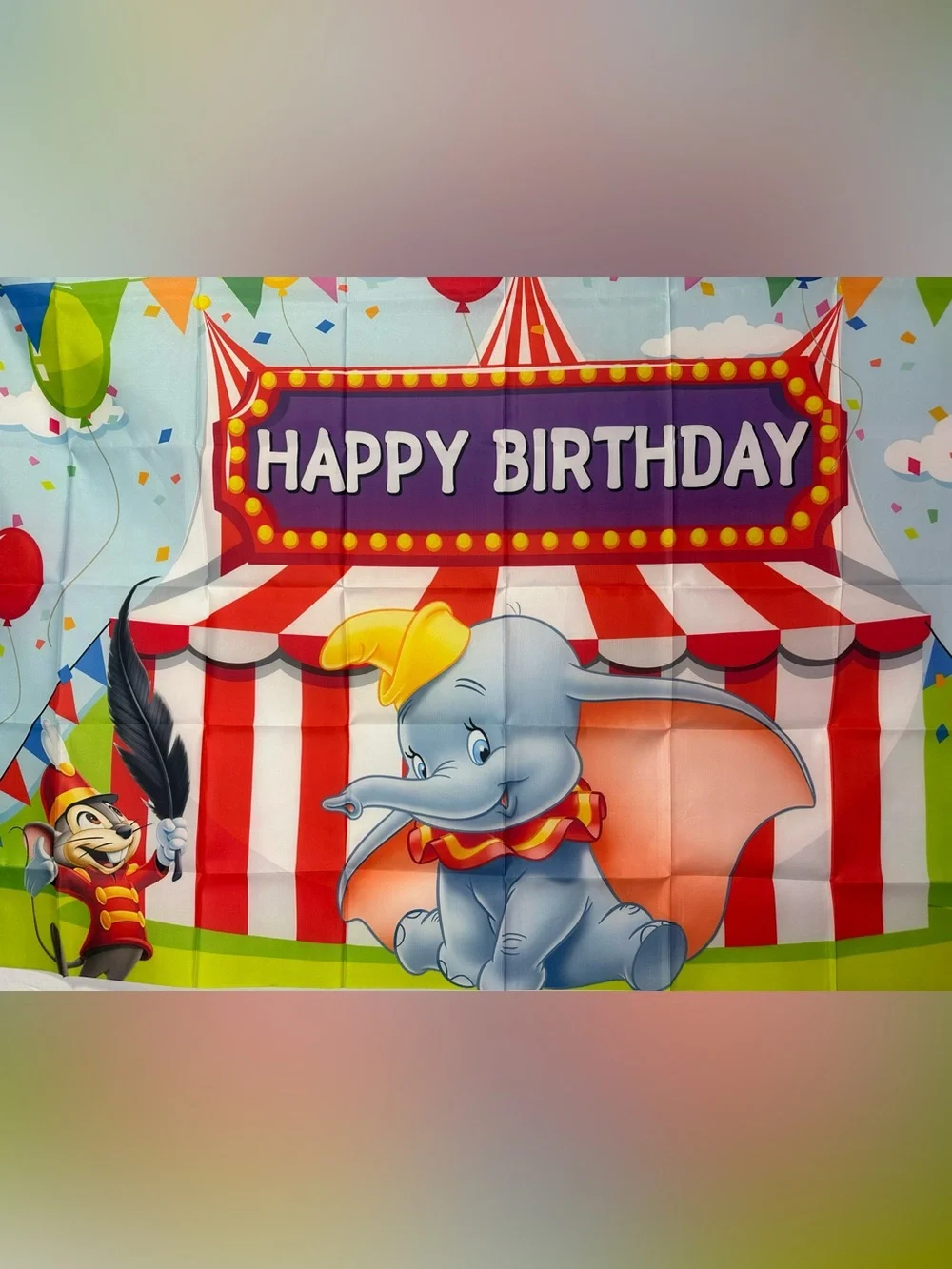 Dumbo Happy Birthday Backdrop Banner 5x3Ft.